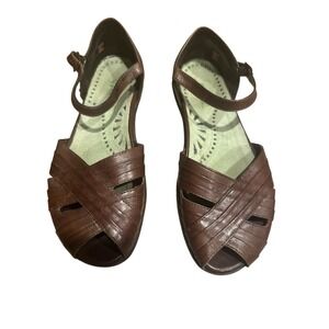 Earth Kelso Fey Leather Woman's Sandals Sz 9.5-10 Grounded Heel Adjusted Straps